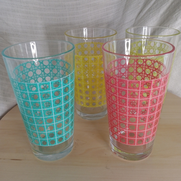 Unbranded Dining Mcm Set Of 4 Retro Vintage Tall Drinking Glasses